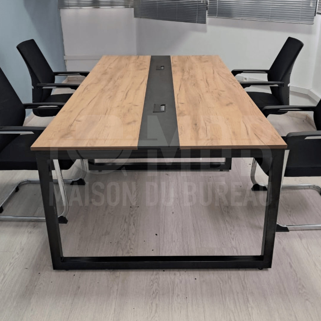 Table de réunion rectangulaire moderne en bois avec structure métallique noire - Image 2