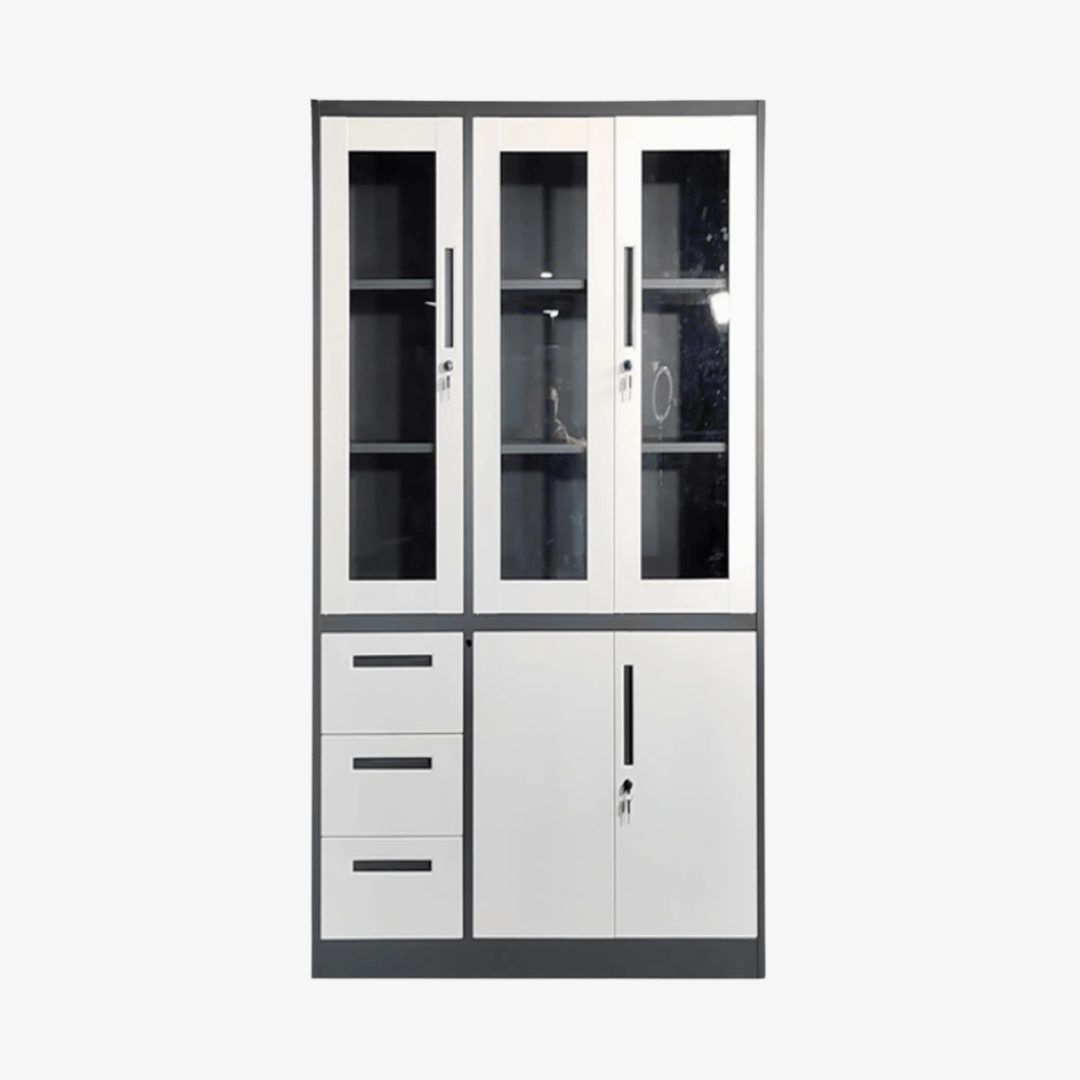 Armoire de bureau multifonction en acier gris et blanc