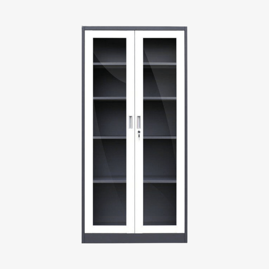 Armoire de rangement avec portes en verre sécurisé